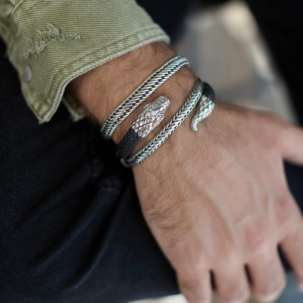 S23BLK Slang Armband Leer Heren Fierce Collectie