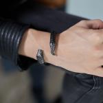 S25BLK Slang Armband zwart rhodium & leder Dames Fierce Collectie