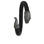 S25BLK Slang Armband zwart rhodium & leder Fierce Collectie