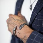 S25BLK Slang Armband zwart rhodium & leder Heren Fierce Collectie