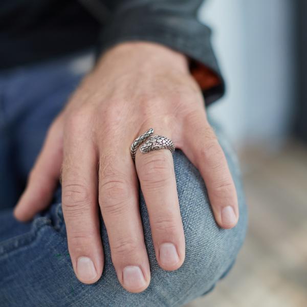 S28 Zilveren Slangen Ring Heren Fierce Collectie