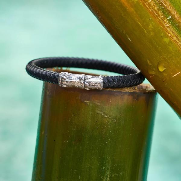 X336BLK armband zilver & leer SXM - Bambu Collectie