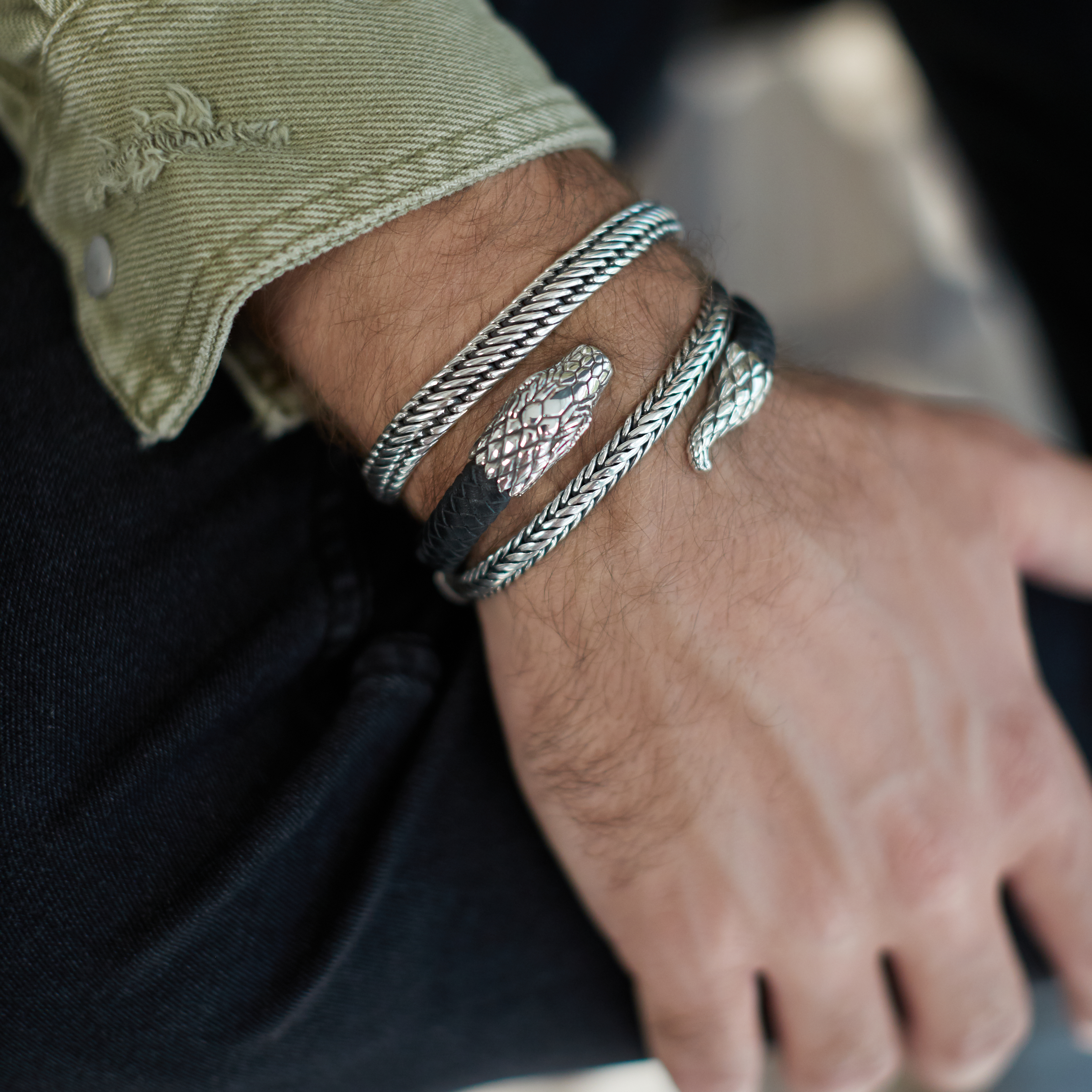 FIERCE Slang armband leer